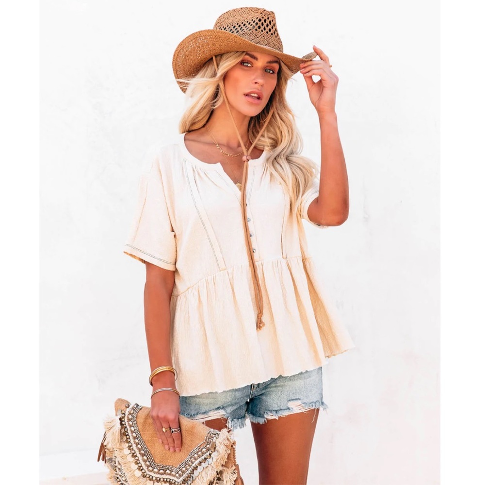 Vici // Raena Cotton Button Down Babydoll Top - cream